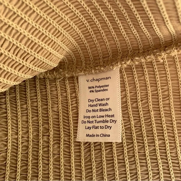 V. Chapman Lily Smocked Ruffle Tiered Fitted Midi Dress Doeskin Beige Cream Tan - Picture 6 of 7